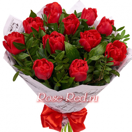 Маркиза. Красные тюльпаны с зеленью